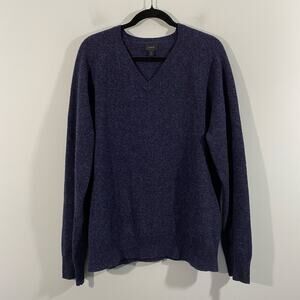J Crew Men Navy V-neck 100% Lambs Wool Pullover Sweater Size XL